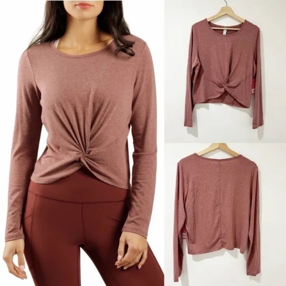 Yogalicious twist front long sleeve in terracotta Sz L